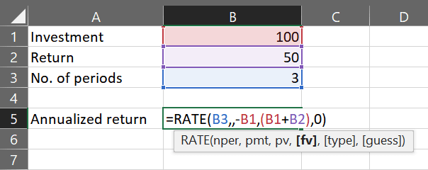 Excel RATE function to calculate multi-year ROIROI 